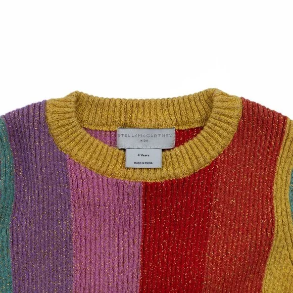 Stella McCartney Kids 4 Lurex Multicolor Stripe Rainbow Glitter Sweater Pullover - Picture 5 of 8